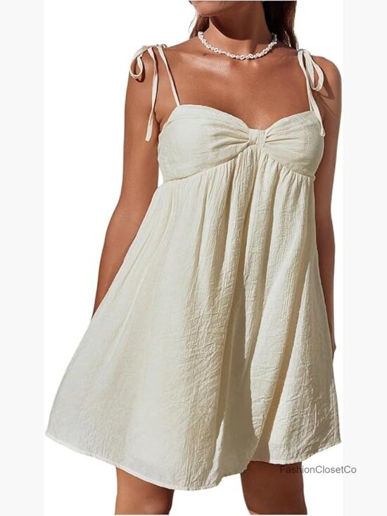 Dresses & Skirts - Bowknot Tie Shoulder Cami Dress Sleeveless A Line Vacation Mini Dress